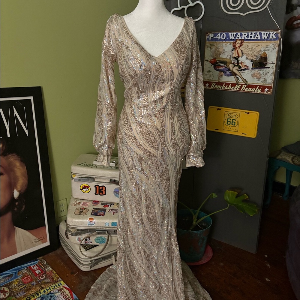 Elegant Sequin Gown with Long Sleeves
